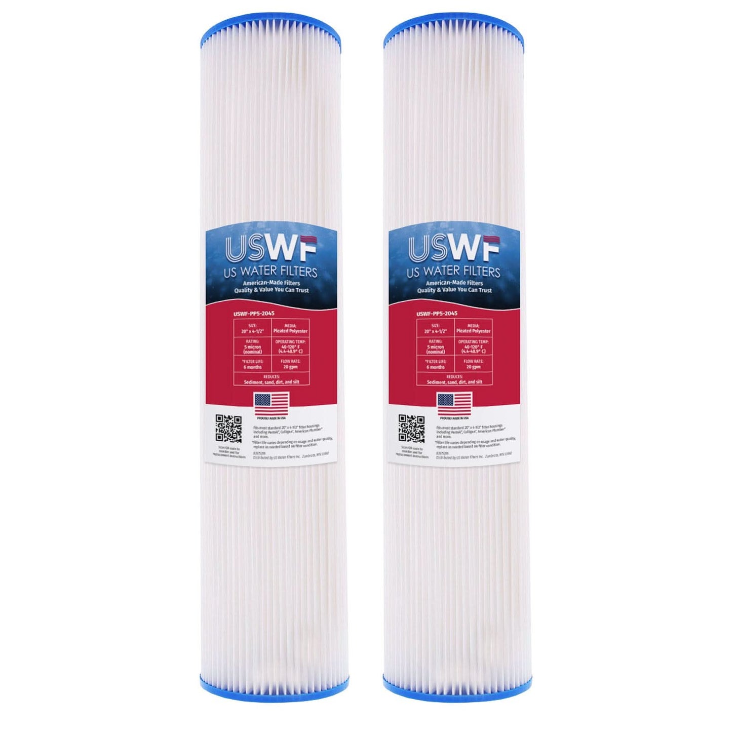 USWF 20" x 4.5" Pleated Polyester Sediment Filter, 5 Micron