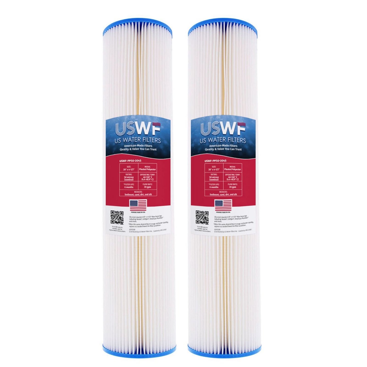 USWF 50 Micron Pleated Polyester Sediment Filter, 20"x4.5"