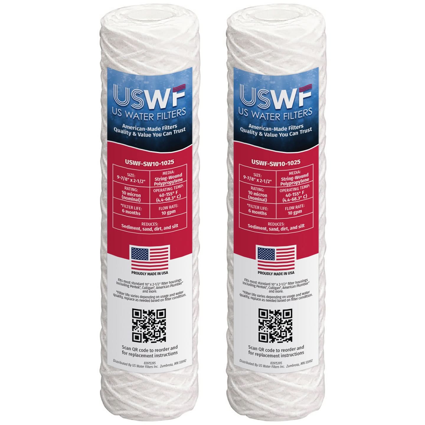 USWF 10" String Wound Sediment Filter, 10 Micron