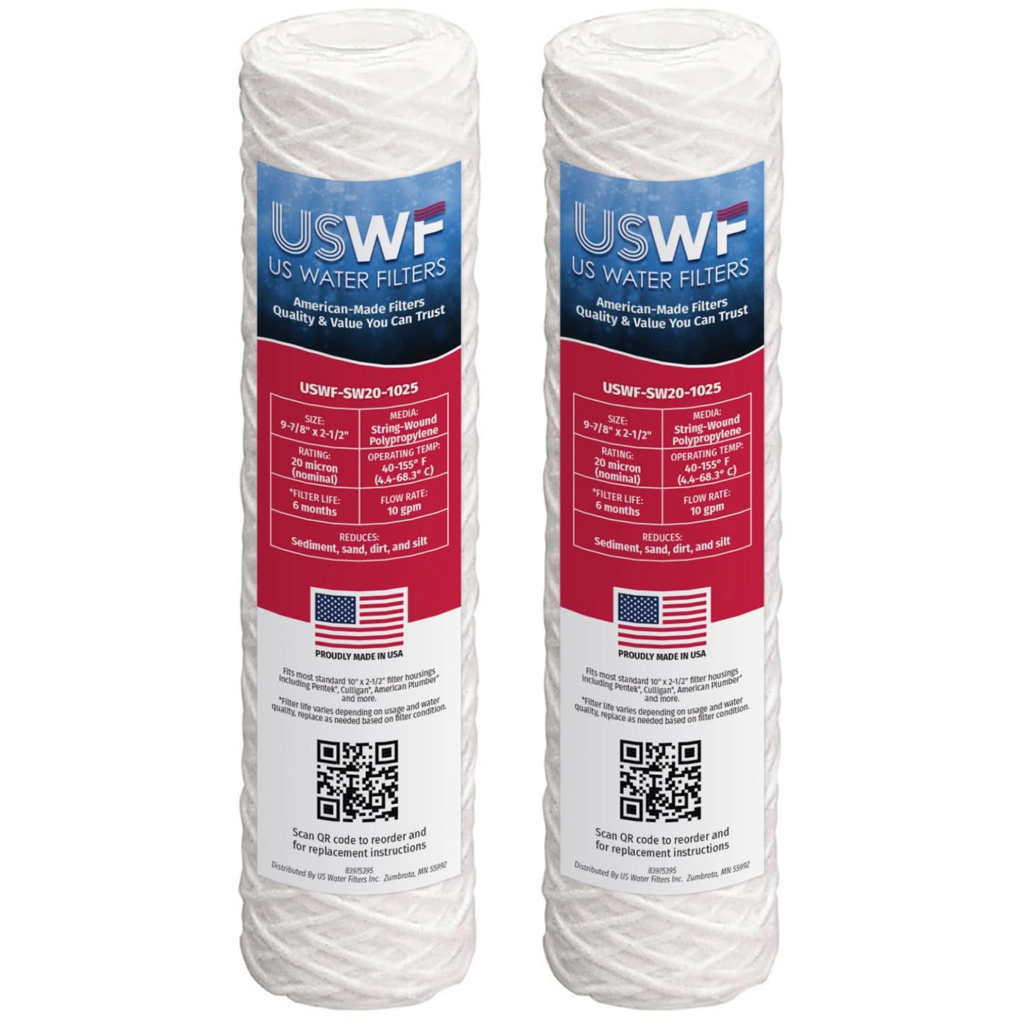 USWF 20 Micron String Wound Sediment Filter 10"x2.5"