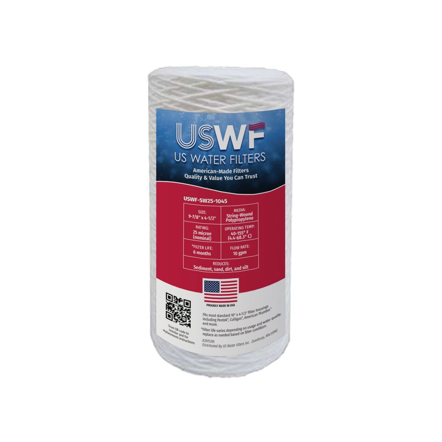 USWF 25 Micron String Wound Sediment Filter 10"x4.5"