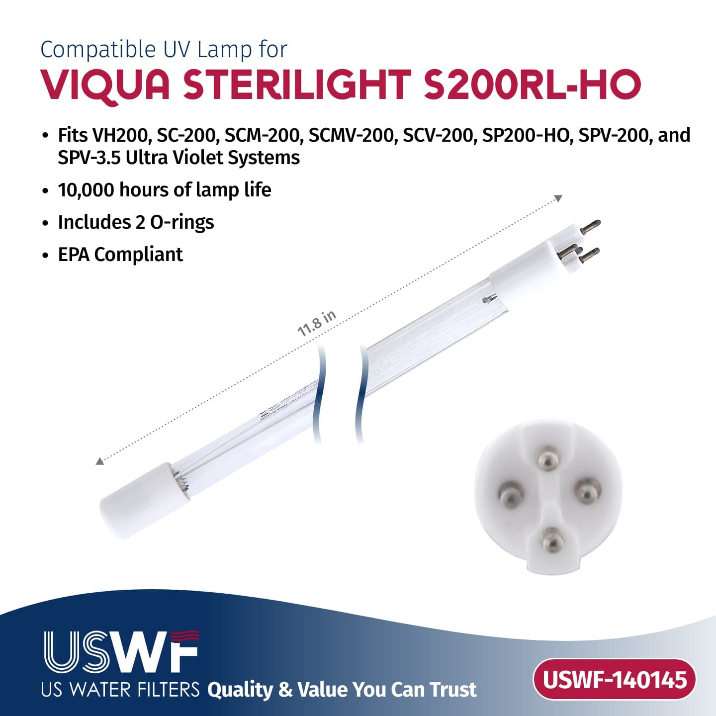 USWF Replacement for S200RL-HO UV Lamp | Fits the VIQUA VH200, SP200-HO, SC-200, & SPV-3.5 Series UV Systems