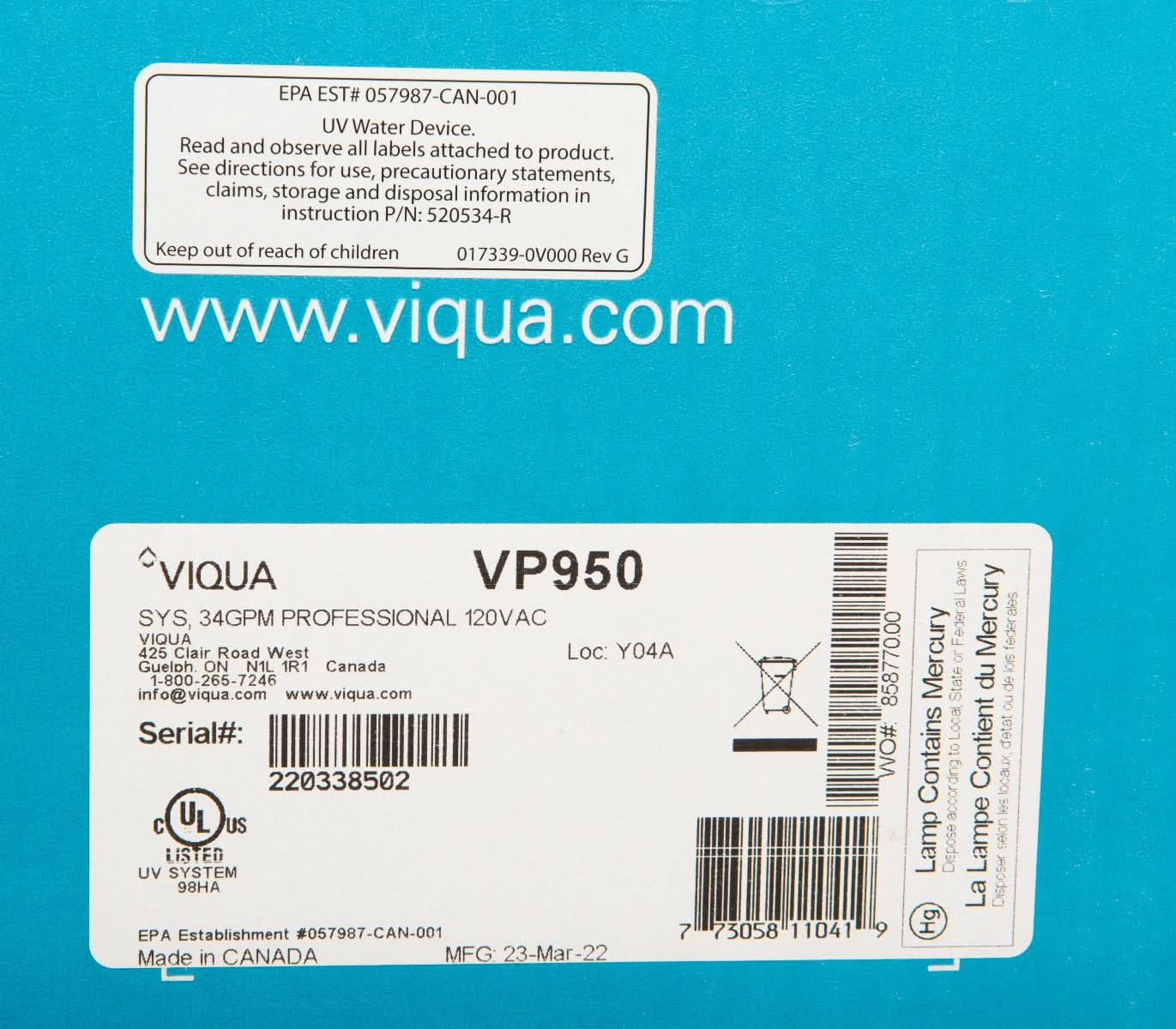 VP950 UltraViolet Water Disinfection System by Viqua